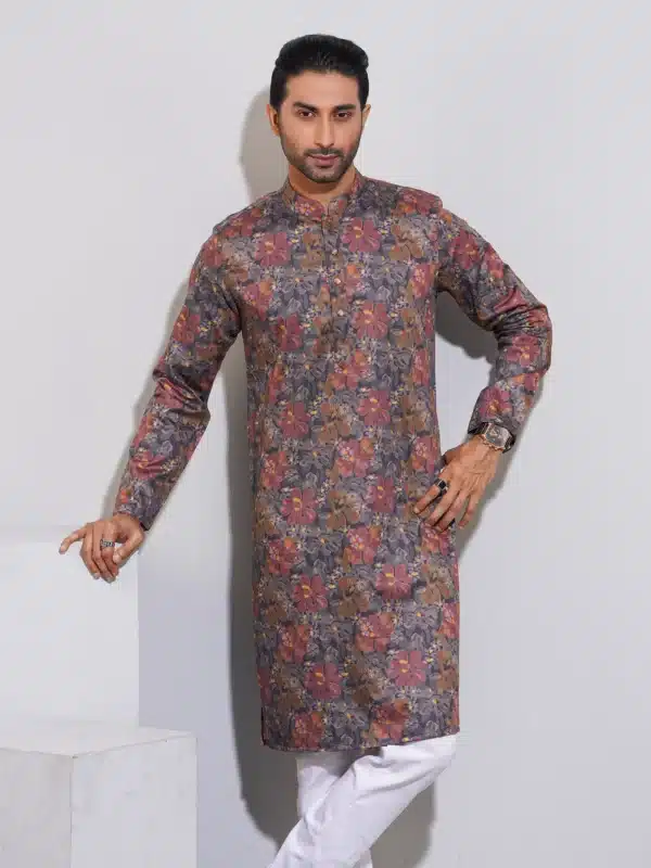 bombay cotton digital print punjabi maroon