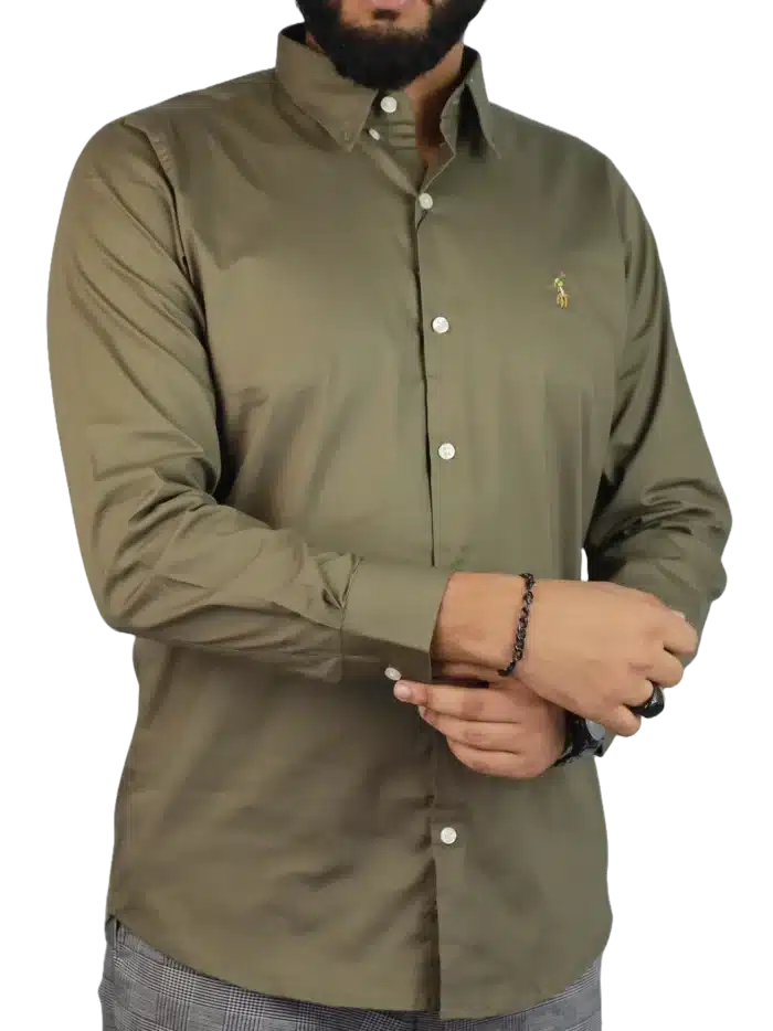 men regular fit casual shirt olive color