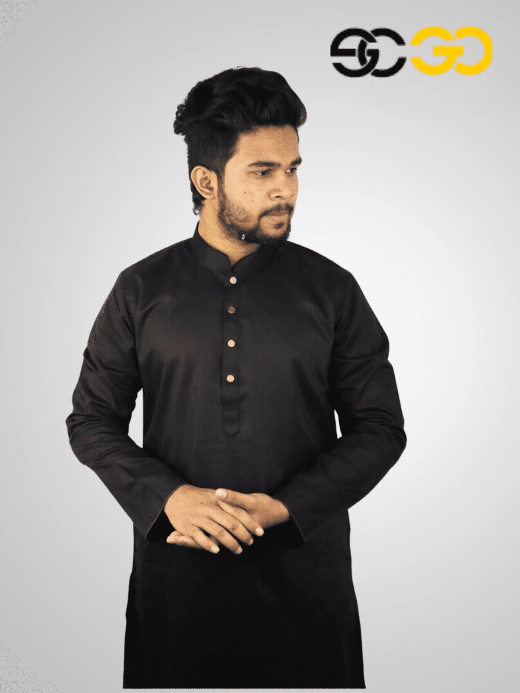 Premium Ramy Cotton Panjabi – Black - Image 1